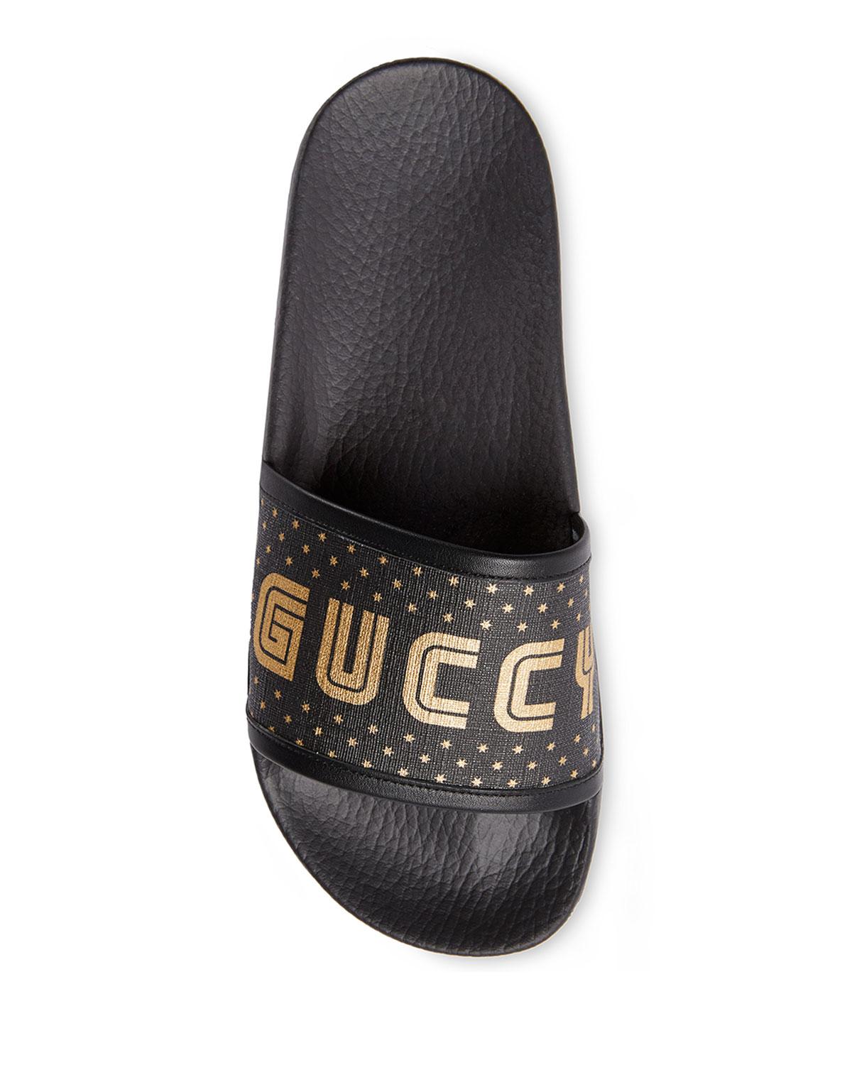 Gucci Black Sega Guccy Pursuit Slides | Lyst