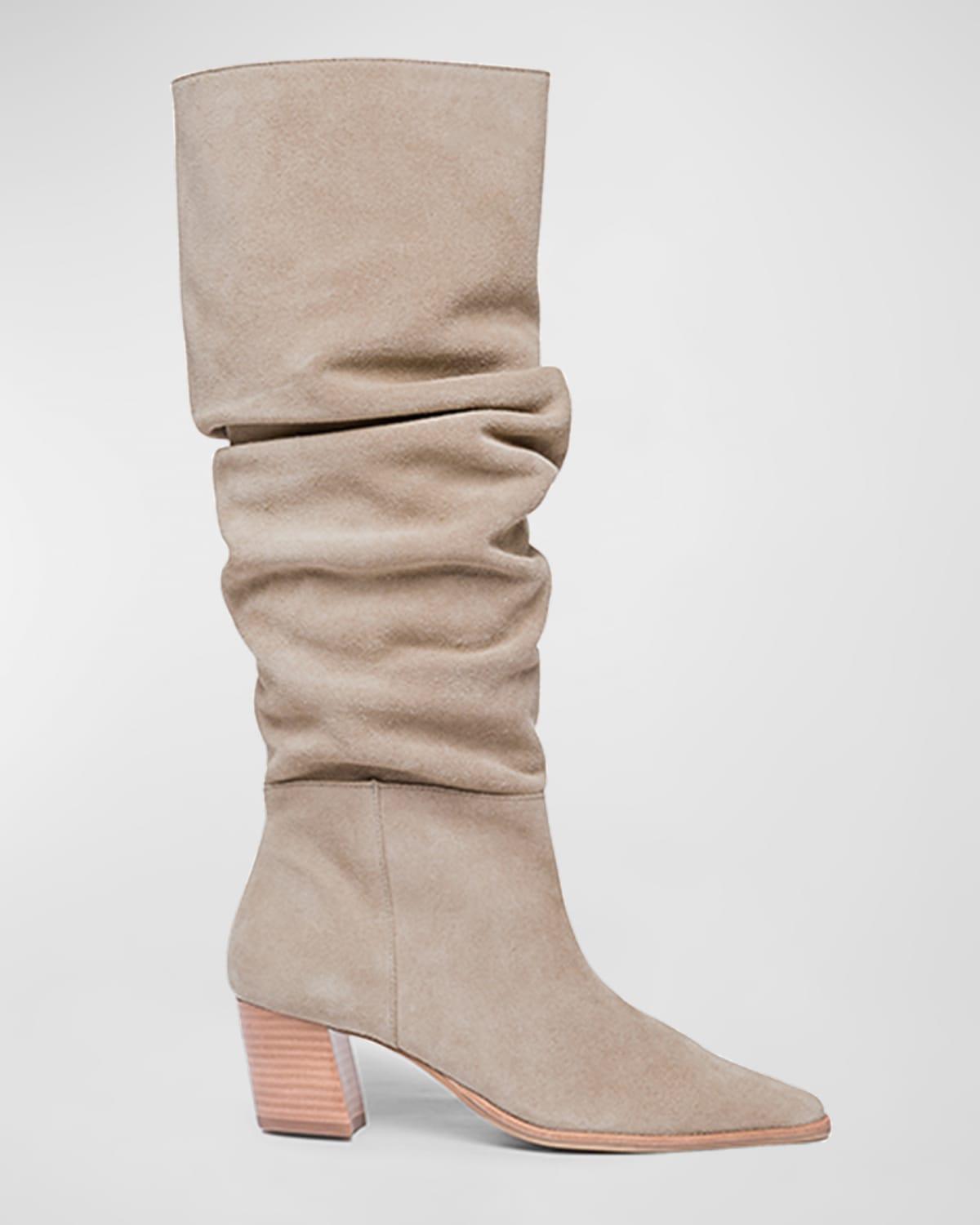 slouchy suede knee high boots