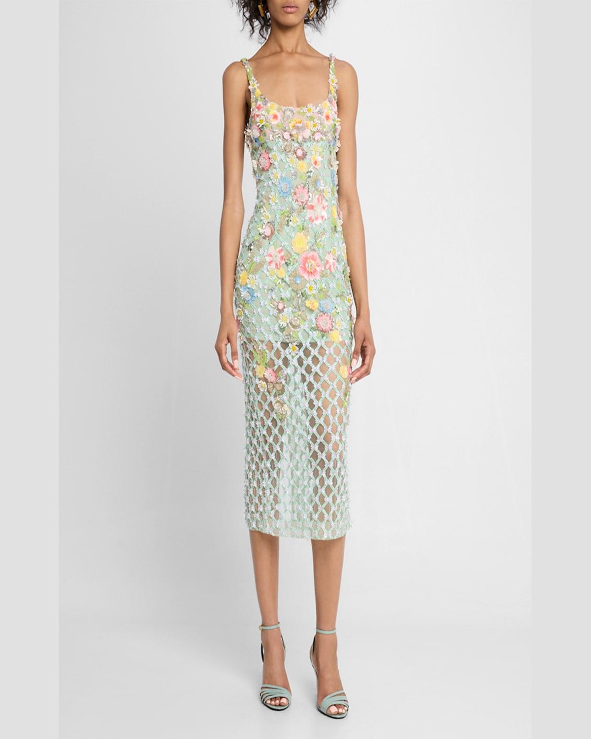 La Fuori Aurora Twilight Blossom Embellished Midi Dress in Green | Lyst