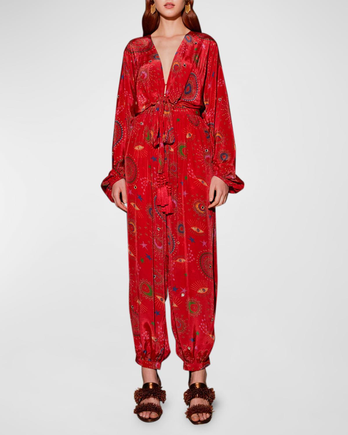 FARM Rio Mystic Night Printed Tassel Jumpsuit in Red | Lyst