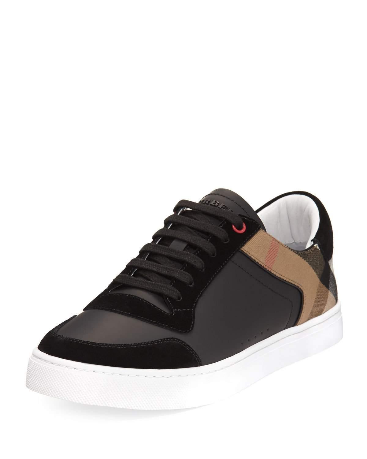 Burberry Men's Reeth Leather & House Check Low-top Sneakers, Black for ...