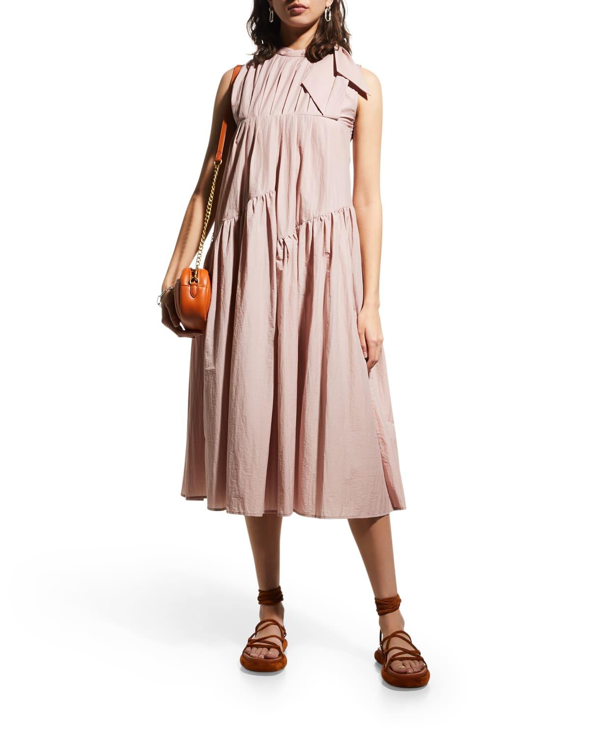 Dawei Studio Ruched Sleeveless Dress W/ Bow in Pink | Lyst