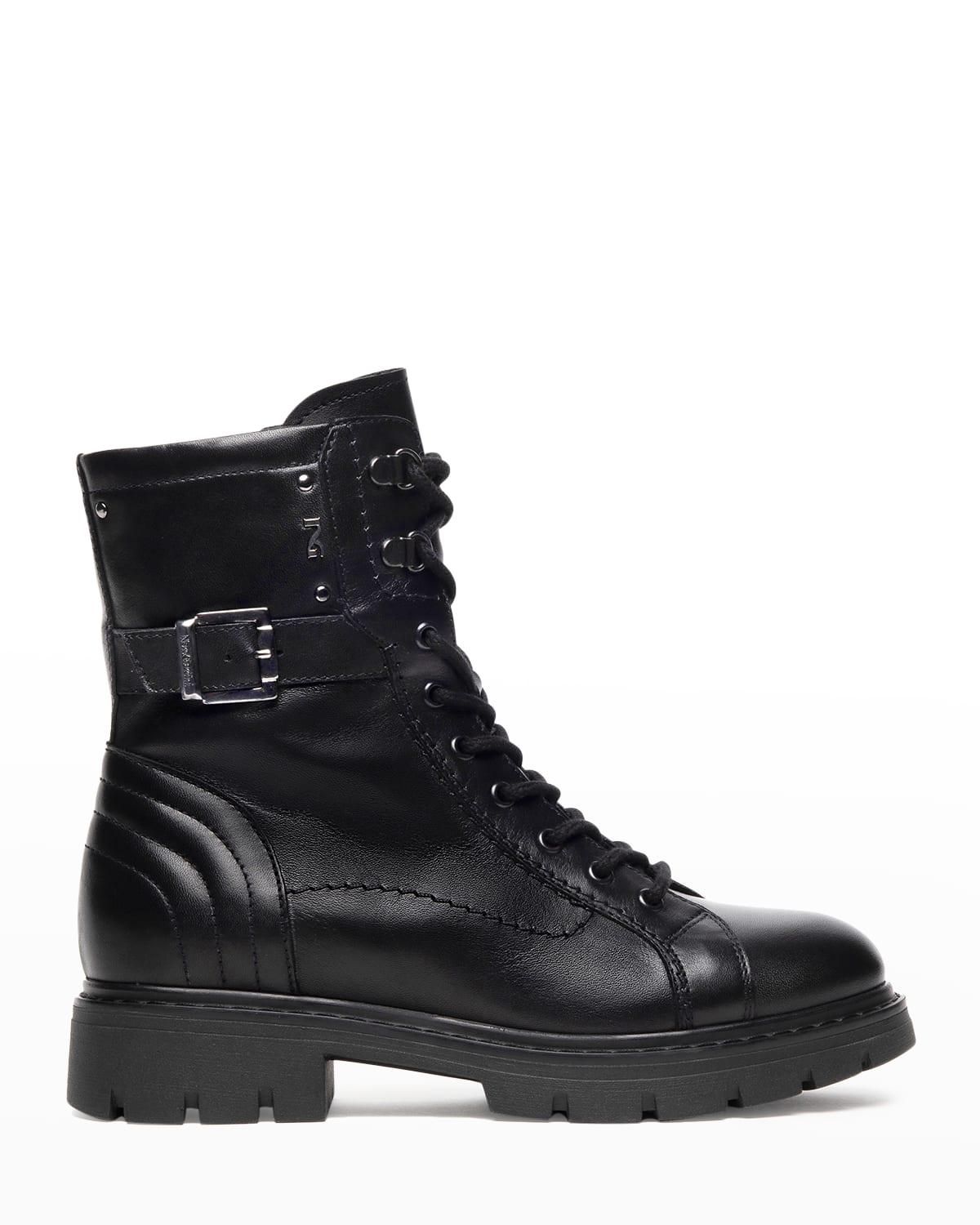 Nero Giardini Calfskin Buckle Combat Boots in Black | Lyst