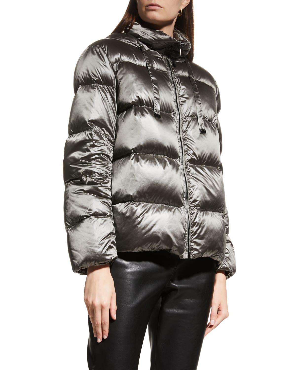 Max Mara Spaces Hooded Puffer Jacket in Gray | Lyst
