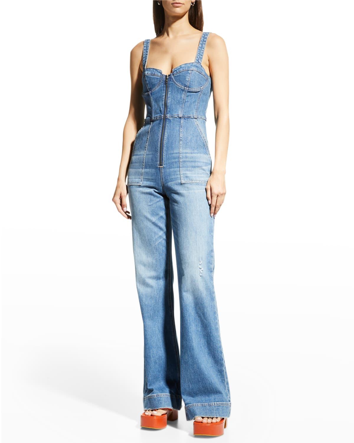 Alice + Olivia Lovetta Denim Wideleg Jumpsuit in Blue Lyst