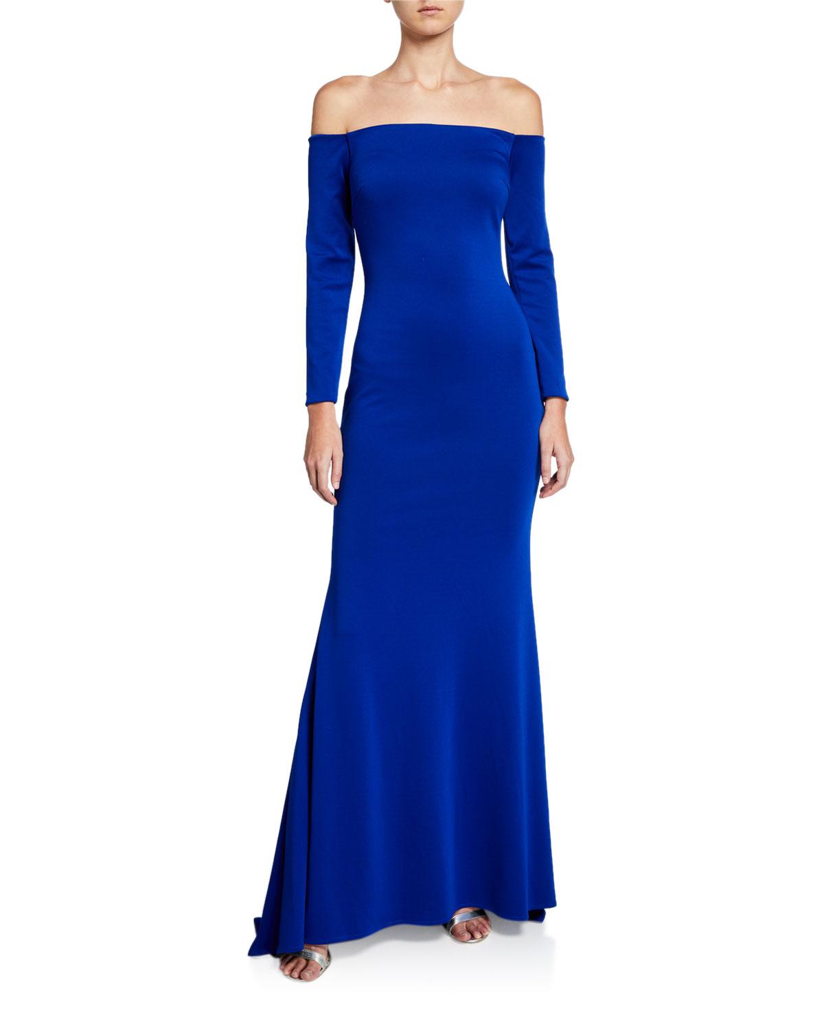 Jovani Synthetic Off-the-shoulder Long-sleeve Gown in Blue - Lyst