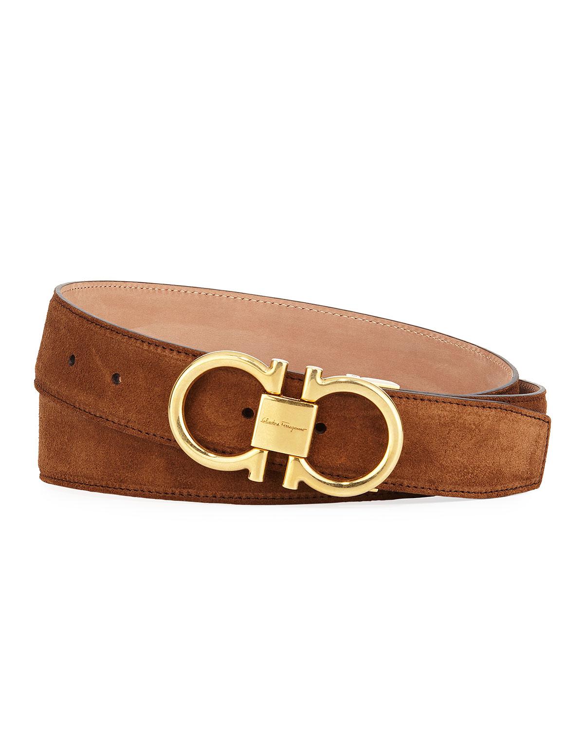 Ferragamo Men's Suede Belt With Antiqued Gancini Buckle in Brown for