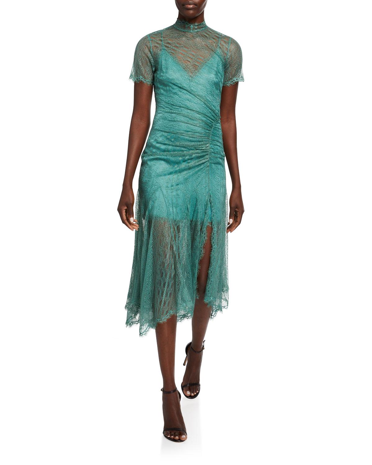Jonathan Simkhai Sateen Lingerie Lace Short-sleeve Front-slit Dress in ...
