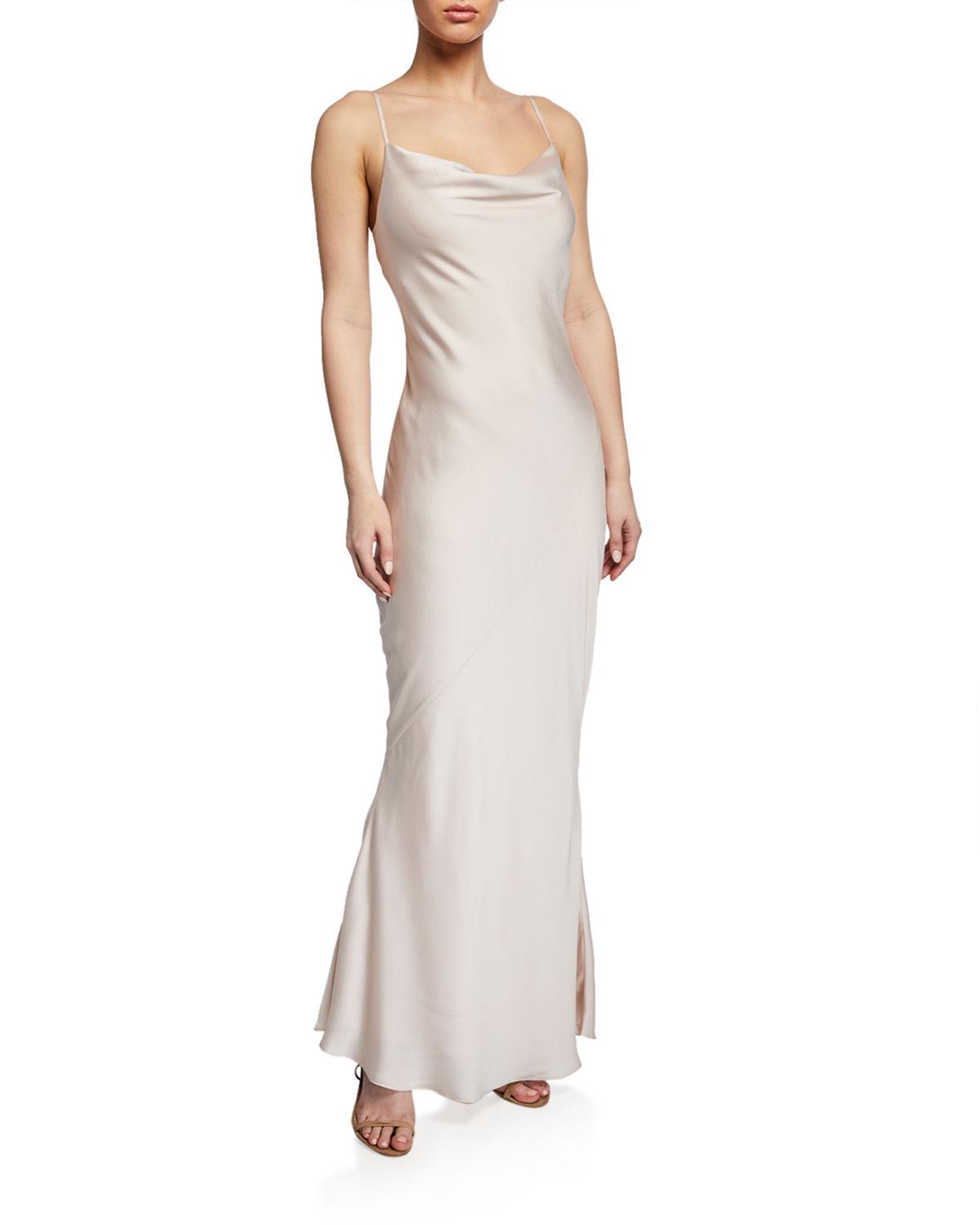 spaghetti strap satin gown