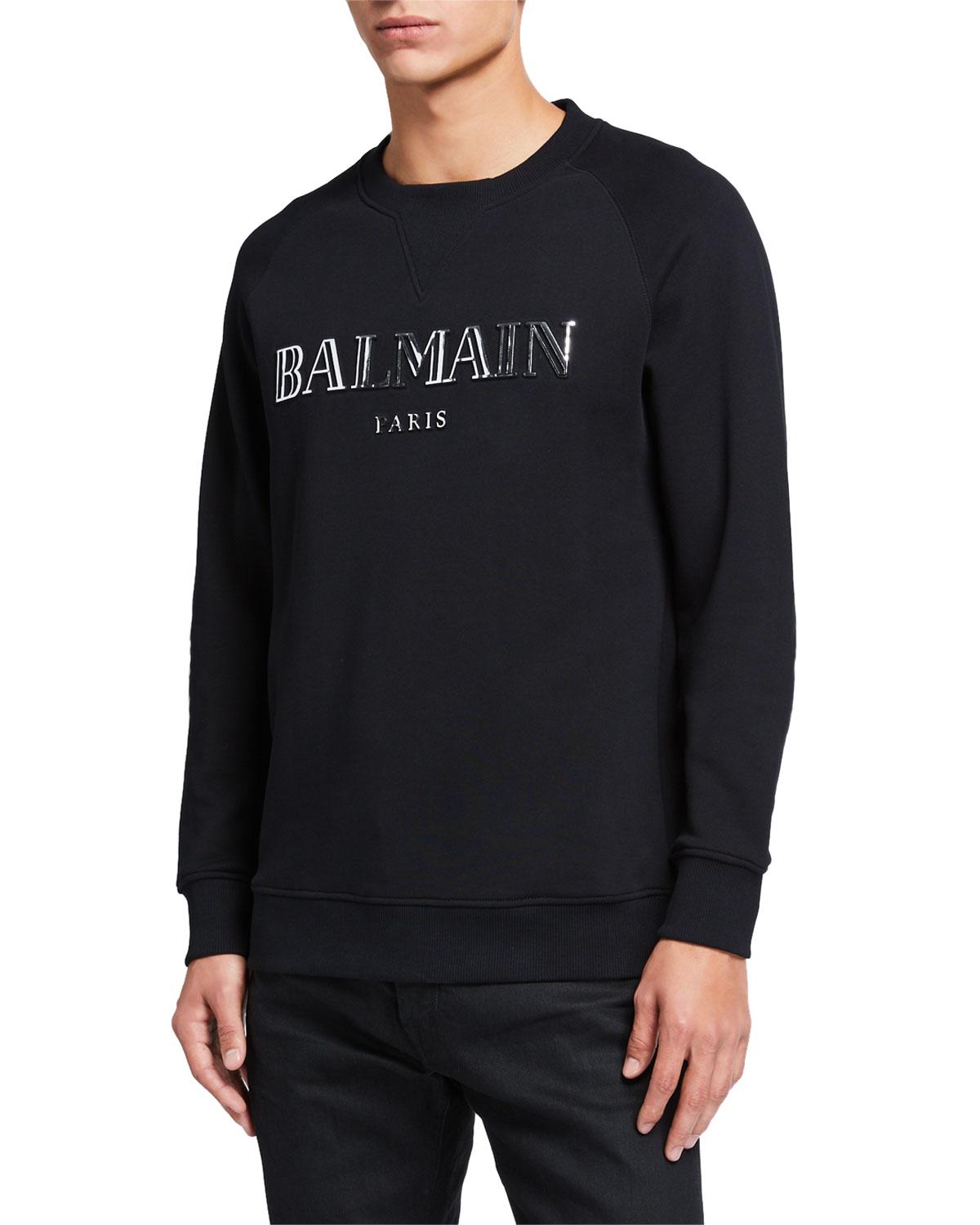 Balmain Cotton Men's Metallic Logo Crewneck Sweatshirt in Black for Men ...