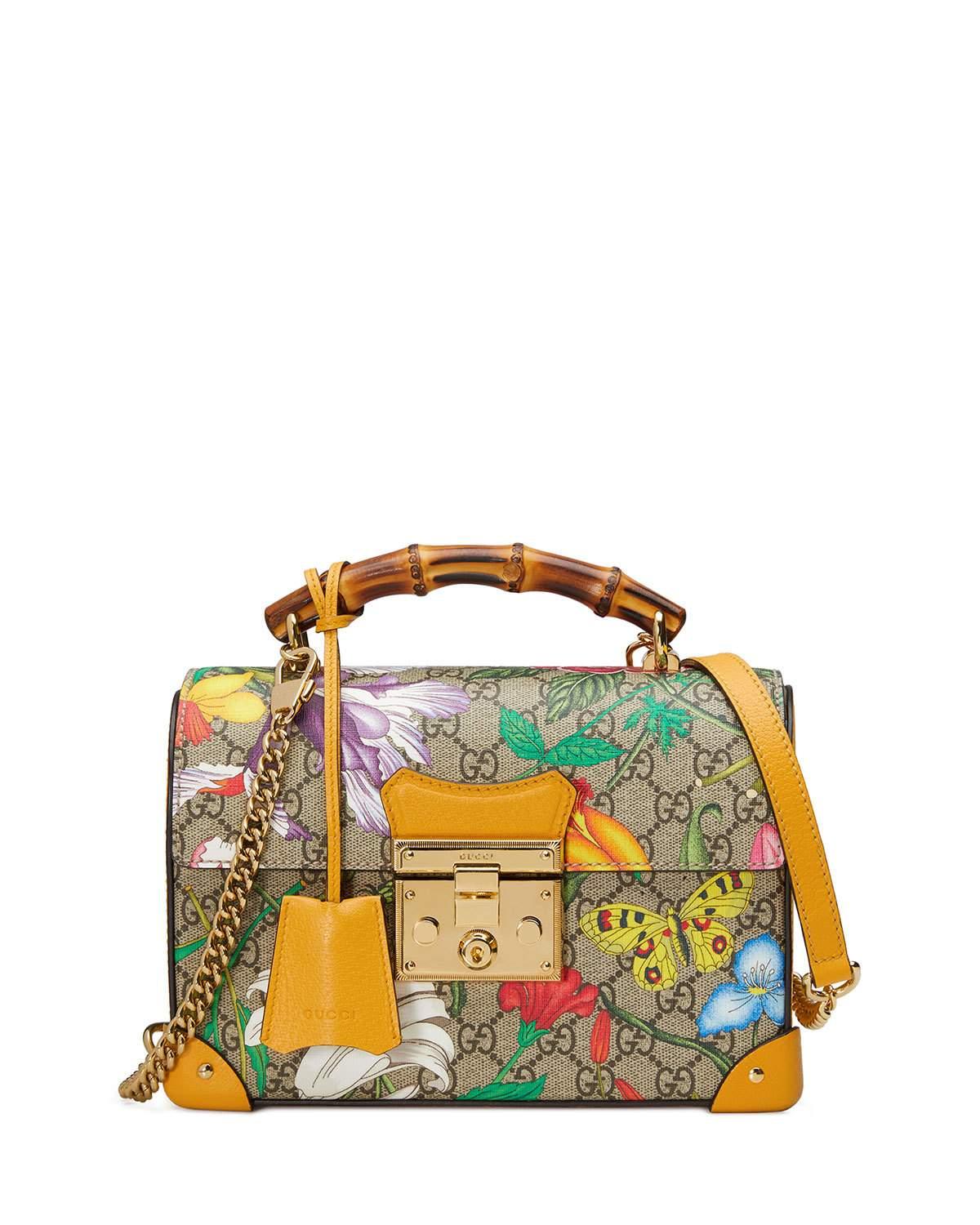 Gucci Padlock Flora Small GG Supreme Canvas Shoulder Bag