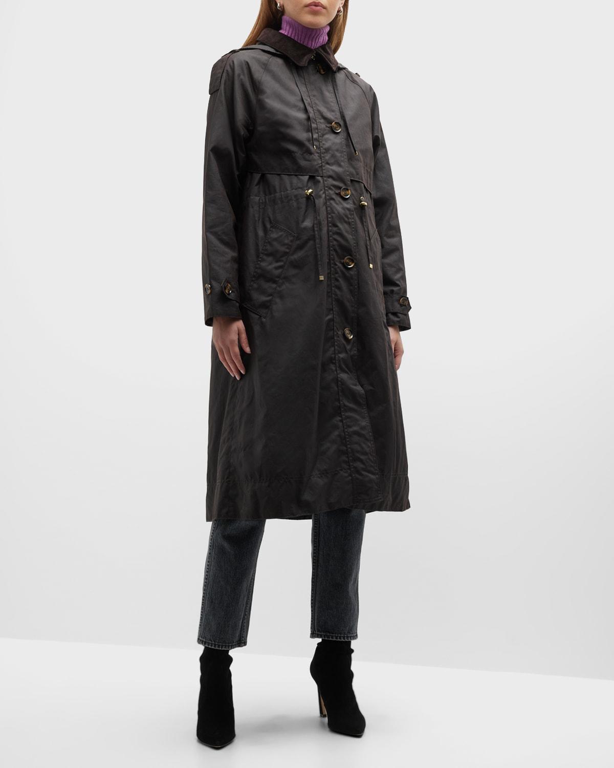 Barbour Mara Longline Wax Trench Coat in Black Lyst