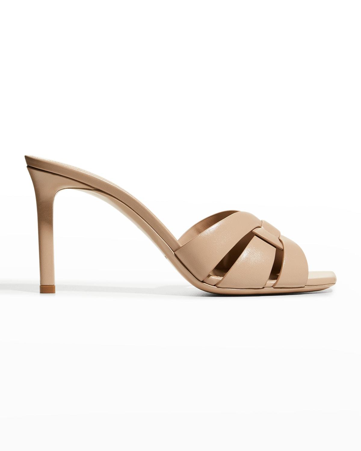 Saint Laurent Tribute Leather Slide Mules in Natural | Lyst