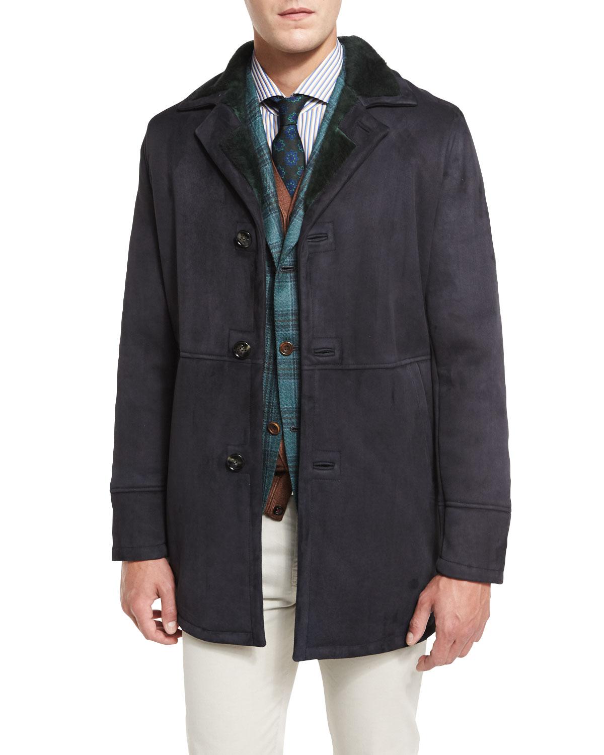 Kiton Lambskin Leather Coat W/contrast Shearling Lining in Blue for Men ...