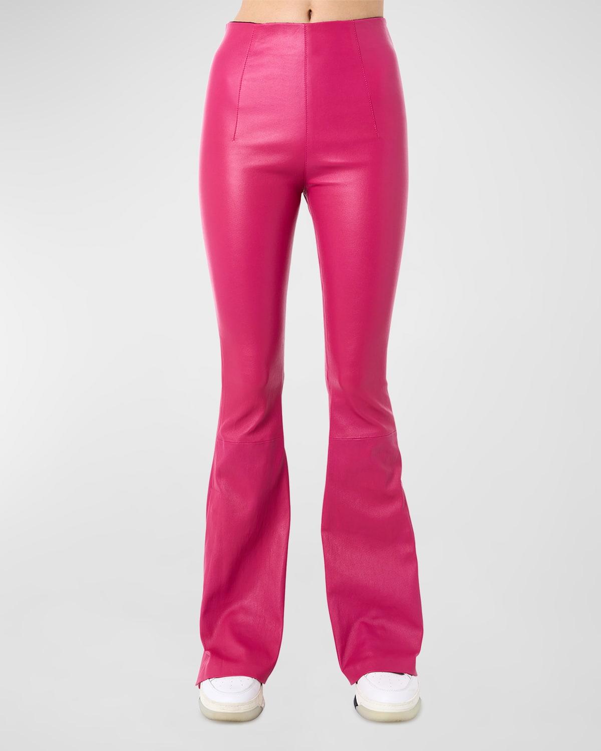 Amiri Flare Leather Leggings in Pink | Lyst