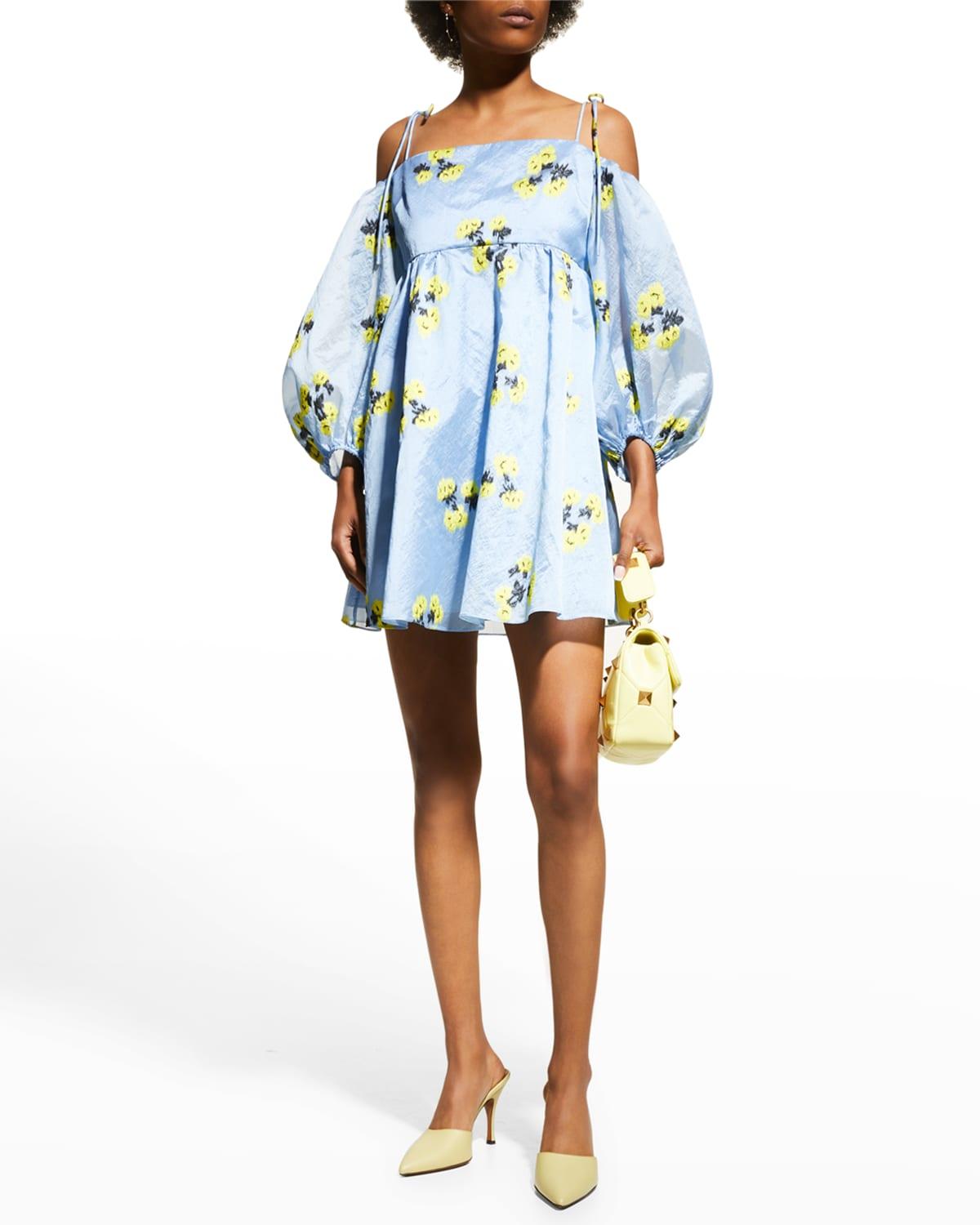 Tanya Taylor Marisa Cold-shoulder Balloon-sleeve Mini Dress in Blue | Lyst
