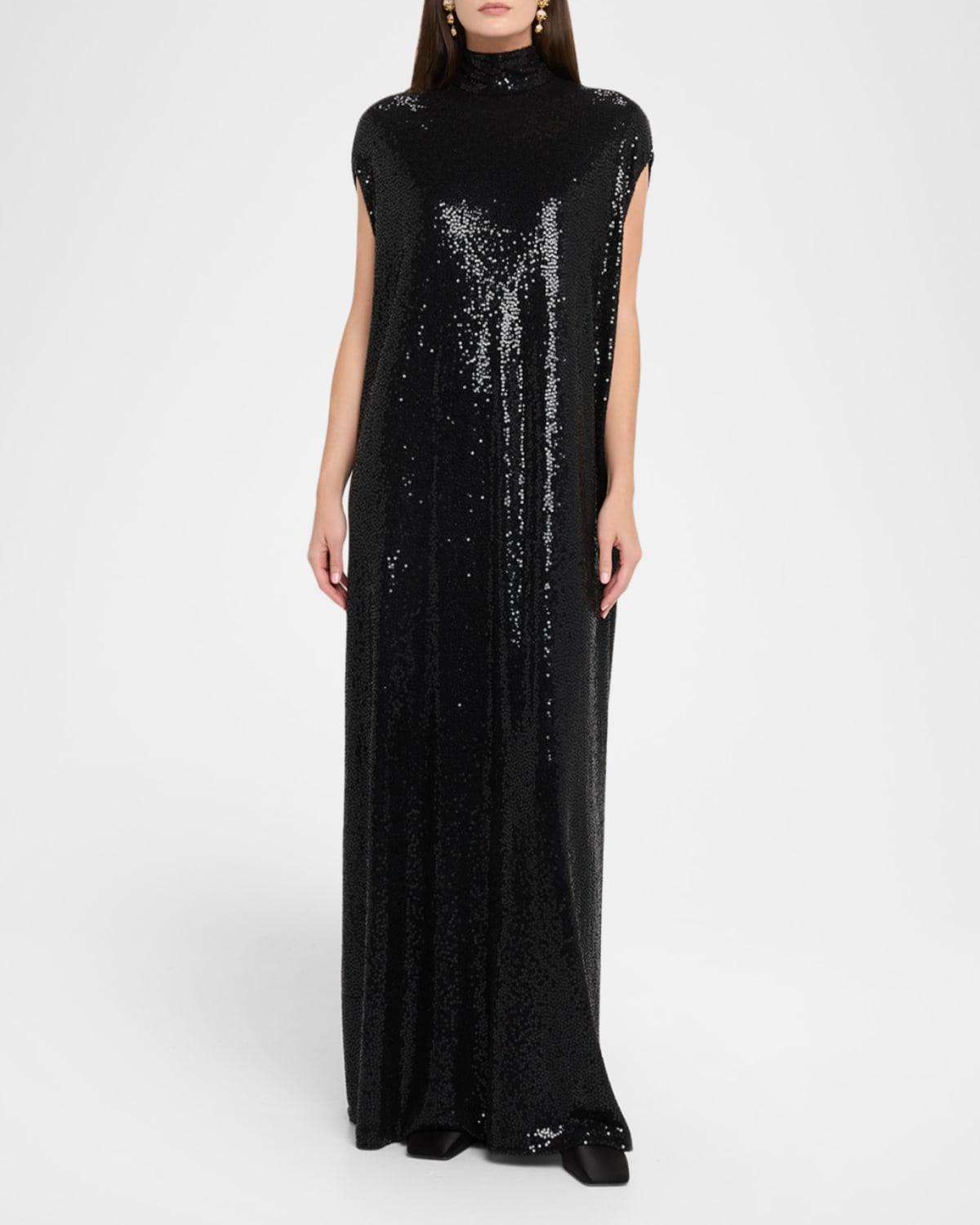 Michael Kors Cap-Sleeve Sequined Shift Gown in Black | Lyst