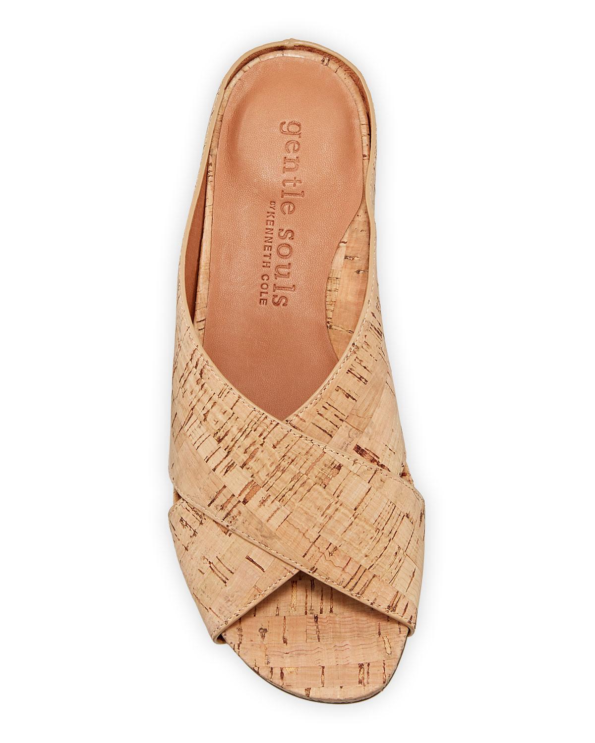 Gentle Souls Leather Gisele Crisscross Cork Wedge Slide Sandals in