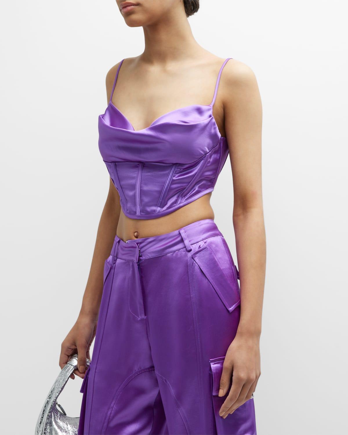 retroféte Celia Cropped Corset Top in Purple Lyst