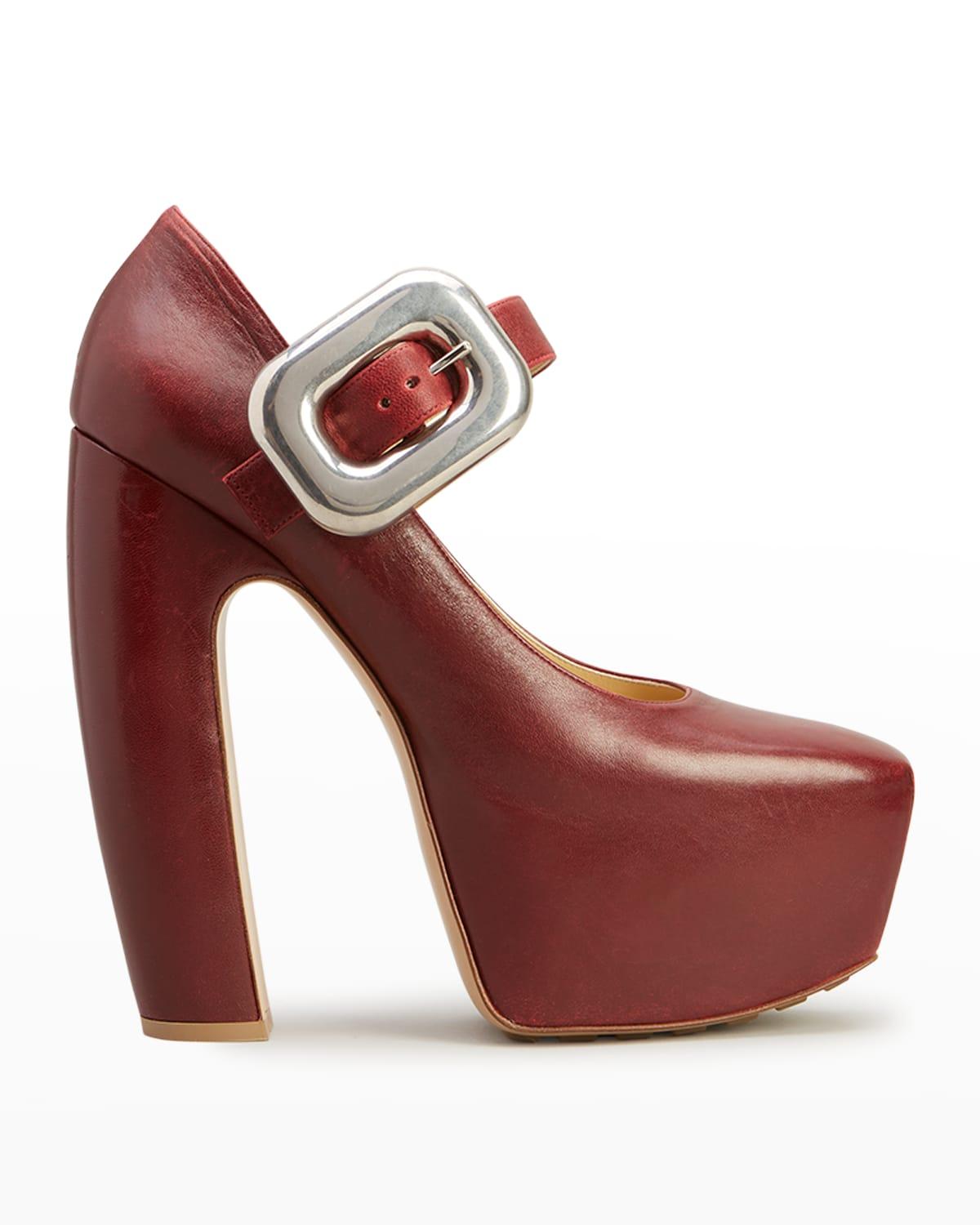 Bottega Lambskin Mary Jane Platform Pumps in Red Lyst