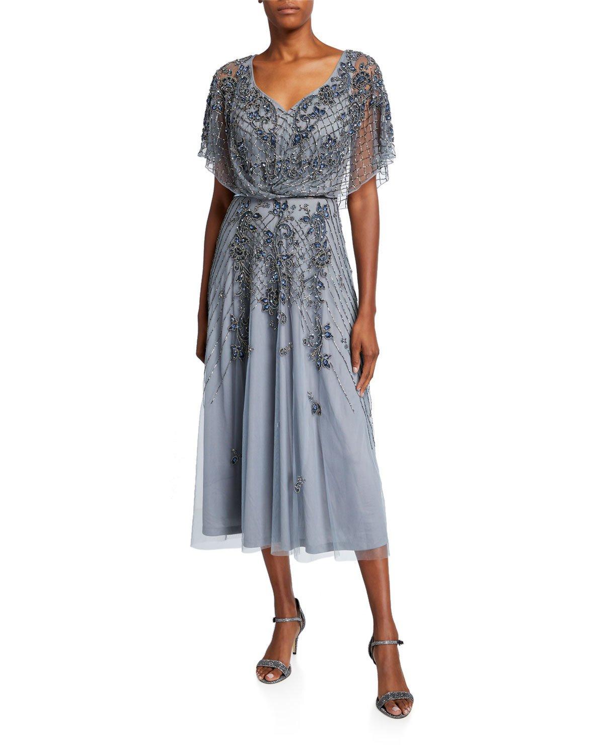 beaded midi dress with sleeves