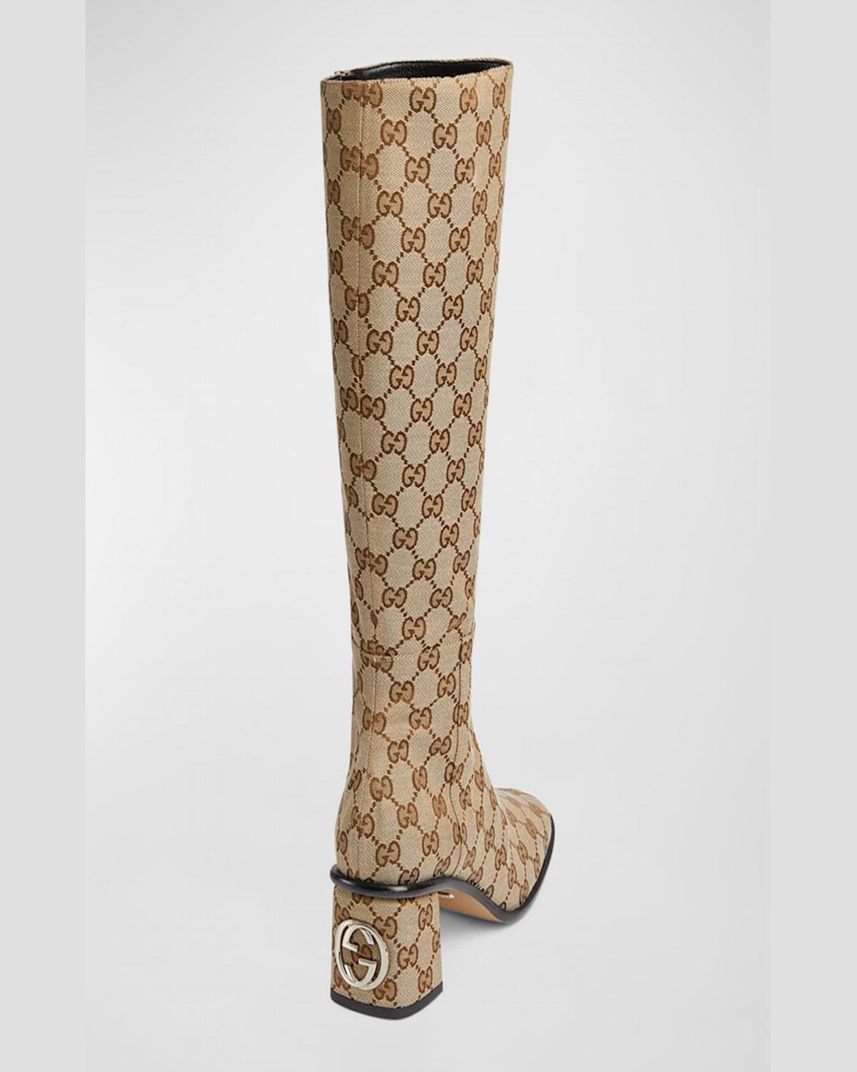 Gucci Gg Supreme-Canvas Knee-High Boots in Brown | Lyst