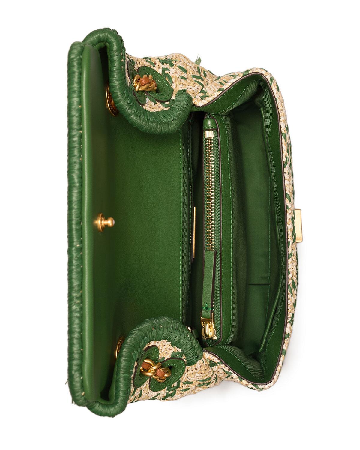 Tory Burch Fleming Soft Straw Small Convertible Shoulder Bag-  Natural/Arugula 64426-283 192485410396 - Handbags, Fleming - Jomashop