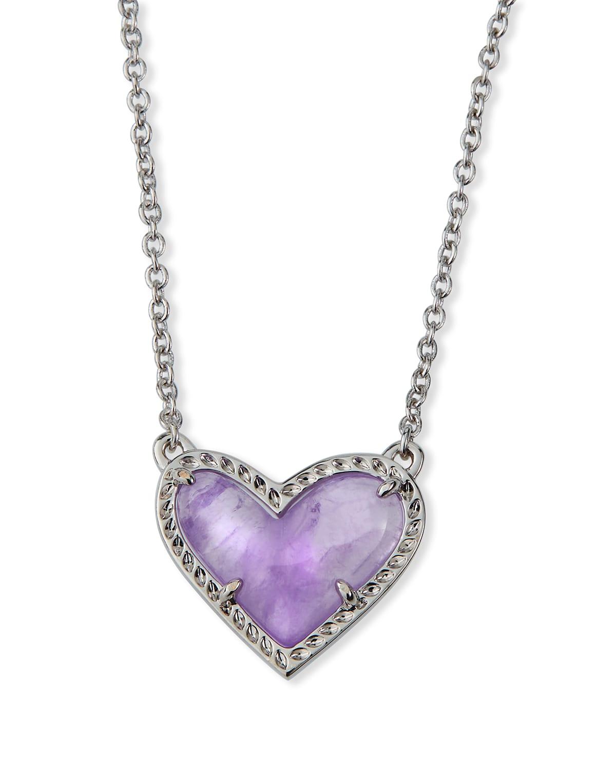 Framed Ari Heart Silver Short Pendant Necklace in Lilac Opalescent Resin
