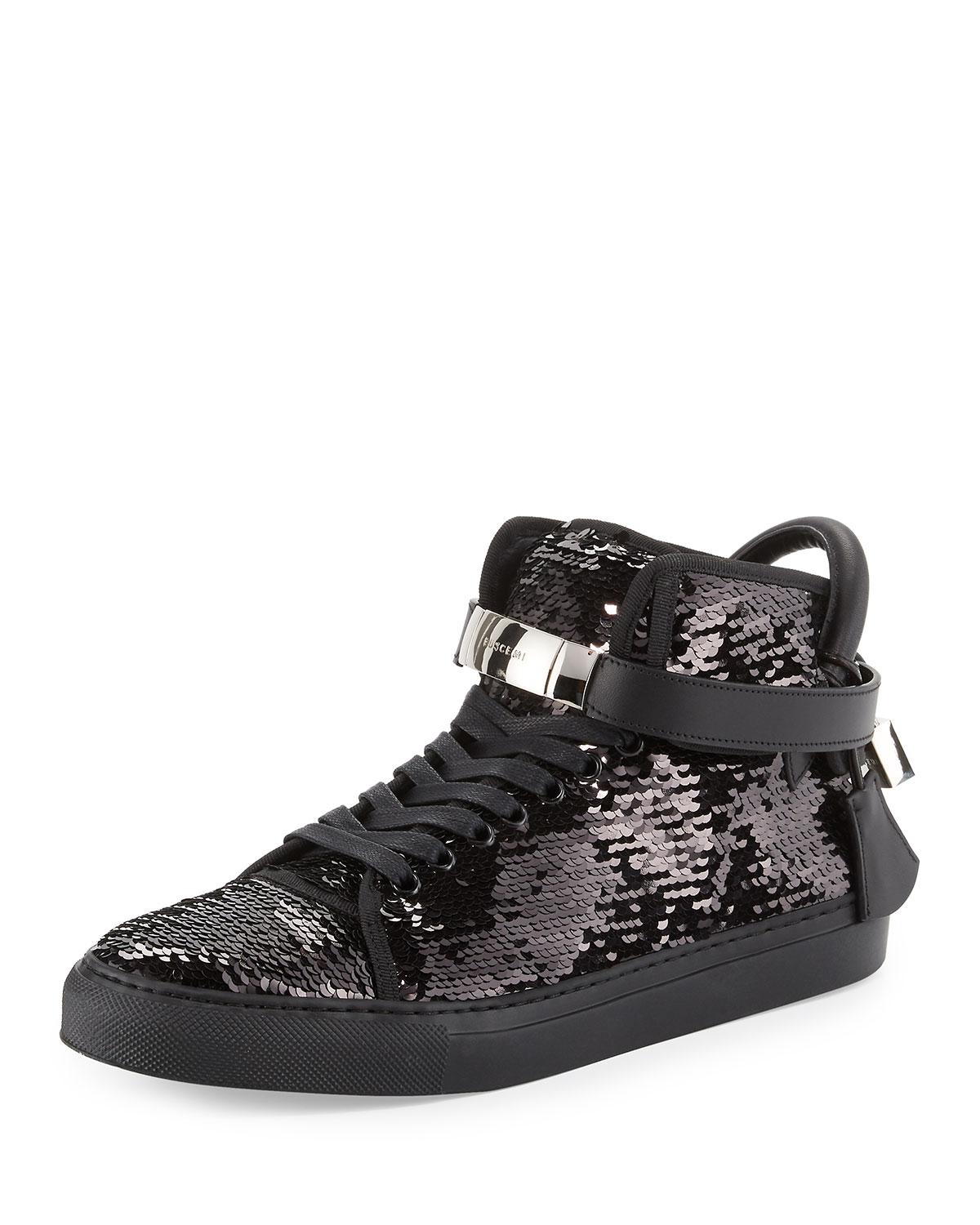 Buscemi Leather Men's 100mm Sequined High-top Sneakers Black for Men - Lyst