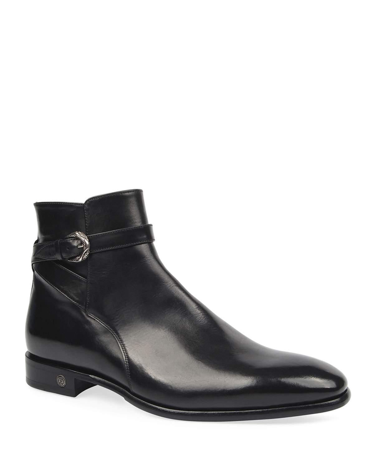 Roberto Cavalli Men's Leather Side-zip Ankle Boots W/ Buckle Strap in ...
