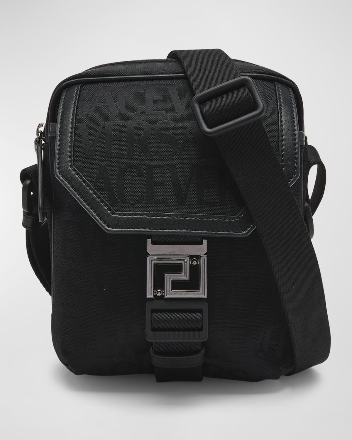 Versace Fabric Logo Messenger Bag in Black for Men | Lyst