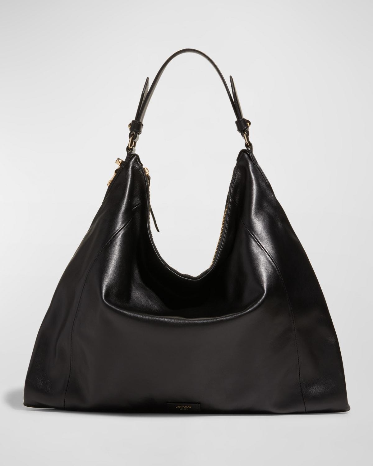 Jimmy Choo Ana Zip Calf Leather Hobo Bag in Black | Lyst