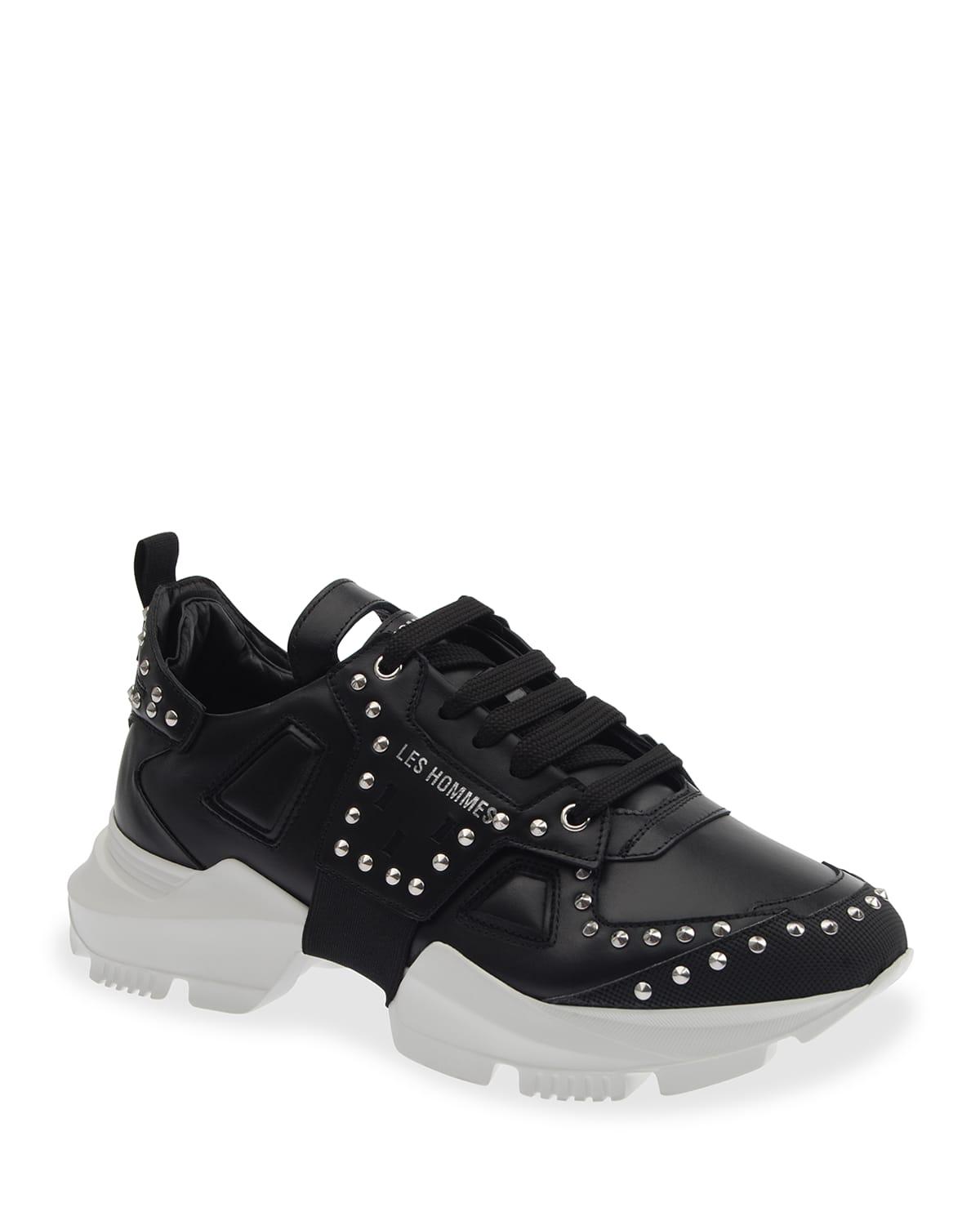 mens black leather low top sneakers