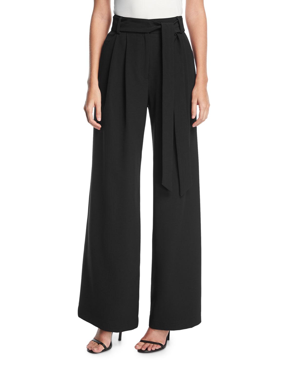 MILLY Synthetic Natalie Tie-waist Wide-leg Pants in Black - Save 25% - Lyst
