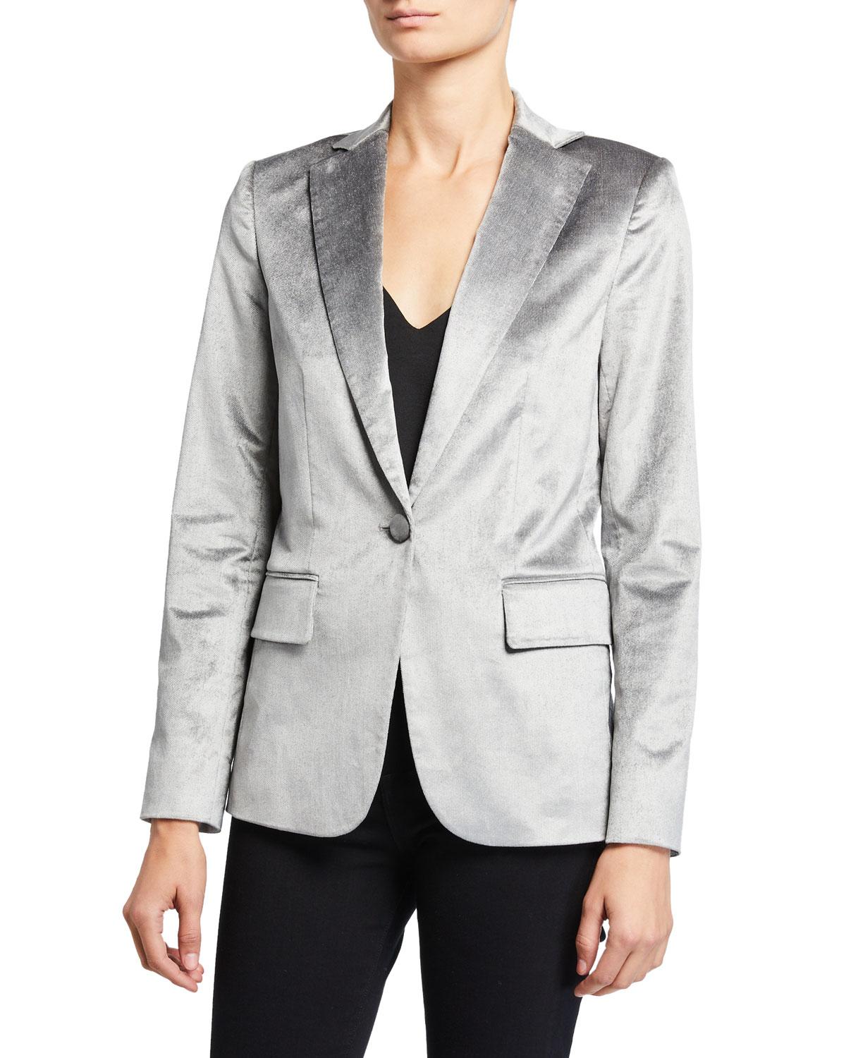 FRAME Velvet Classic Singlebutton Blazer in Silver (Metallic) Lyst