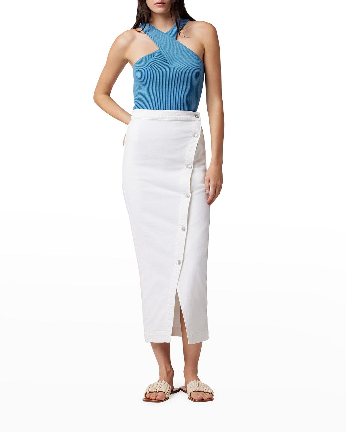 Asymmetric button down clearance skirt