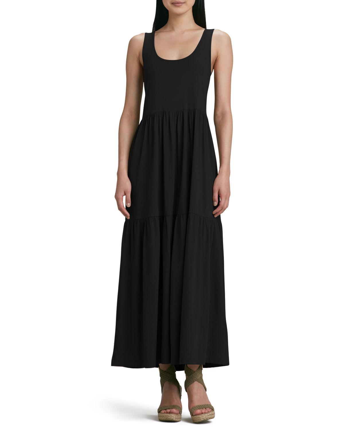 Joan Vass Petite Tiered Long Tank Dress in Black (Natural) - Lyst