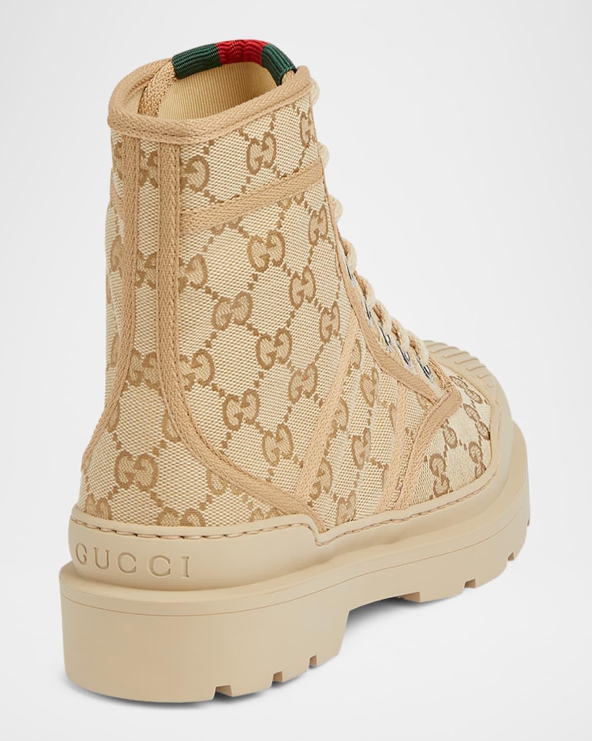 Gucci Gg Monogram Canvas Combat Boots in Natural | Lyst