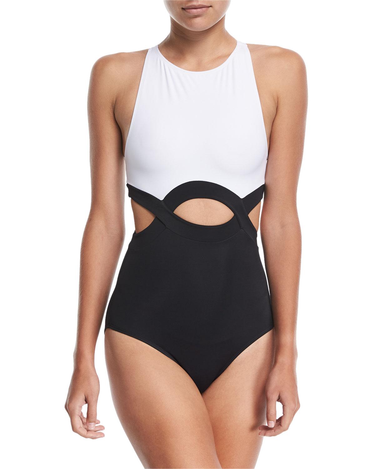 high neck cut out swimsuit