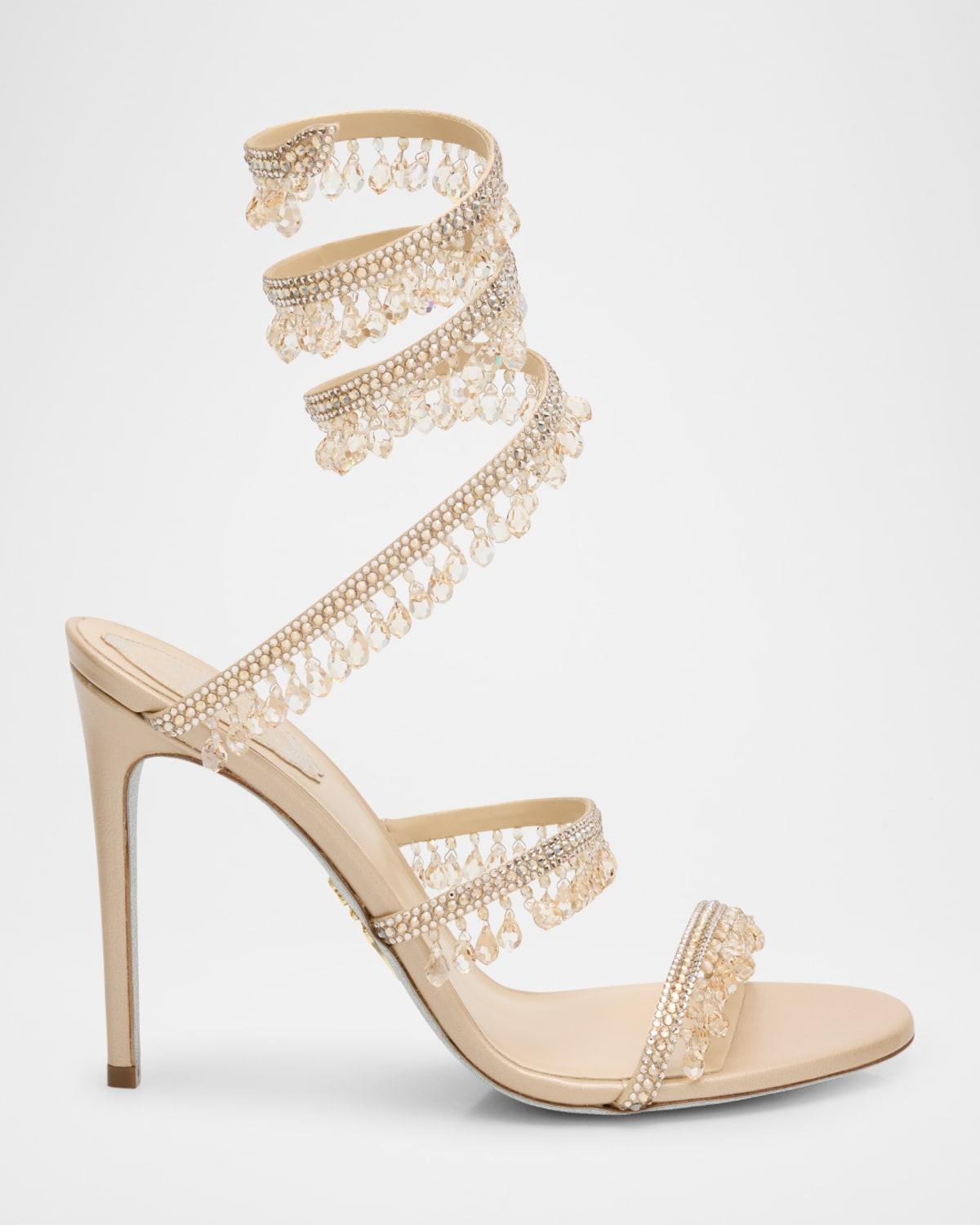 Rene Caovilla Satin Strass Chandelier Snake Wrap Sandals in