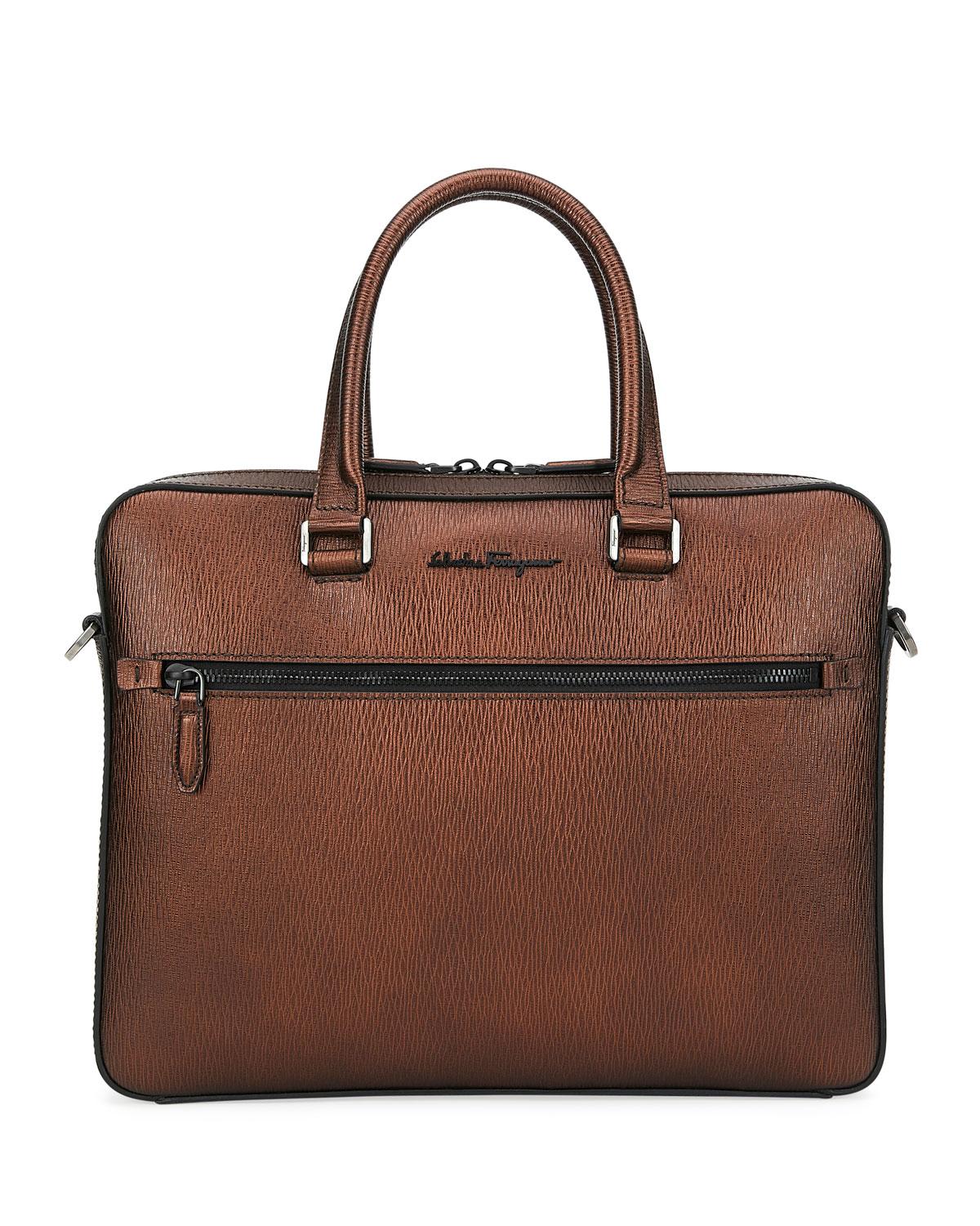 Salvatore Ferragamo Ombre Brown Leather Attache Briefcase Hard Trunk 255sal212