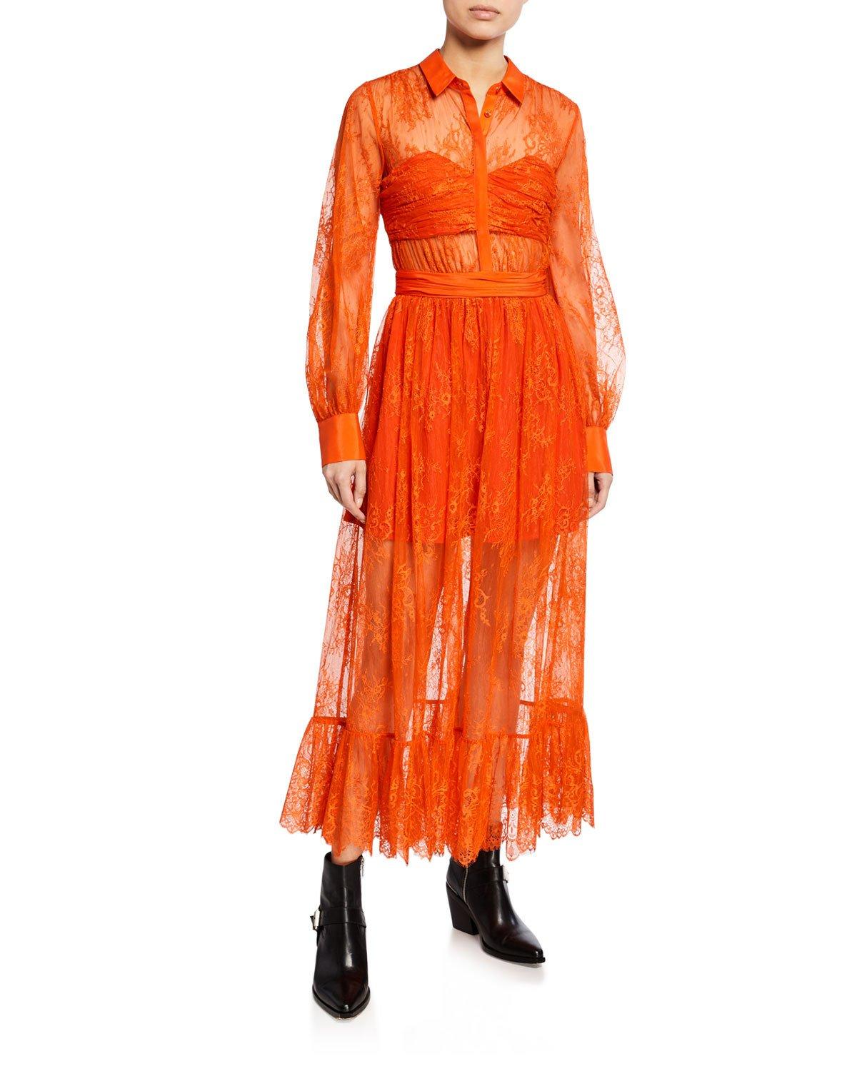 self portrait red lace midi dress