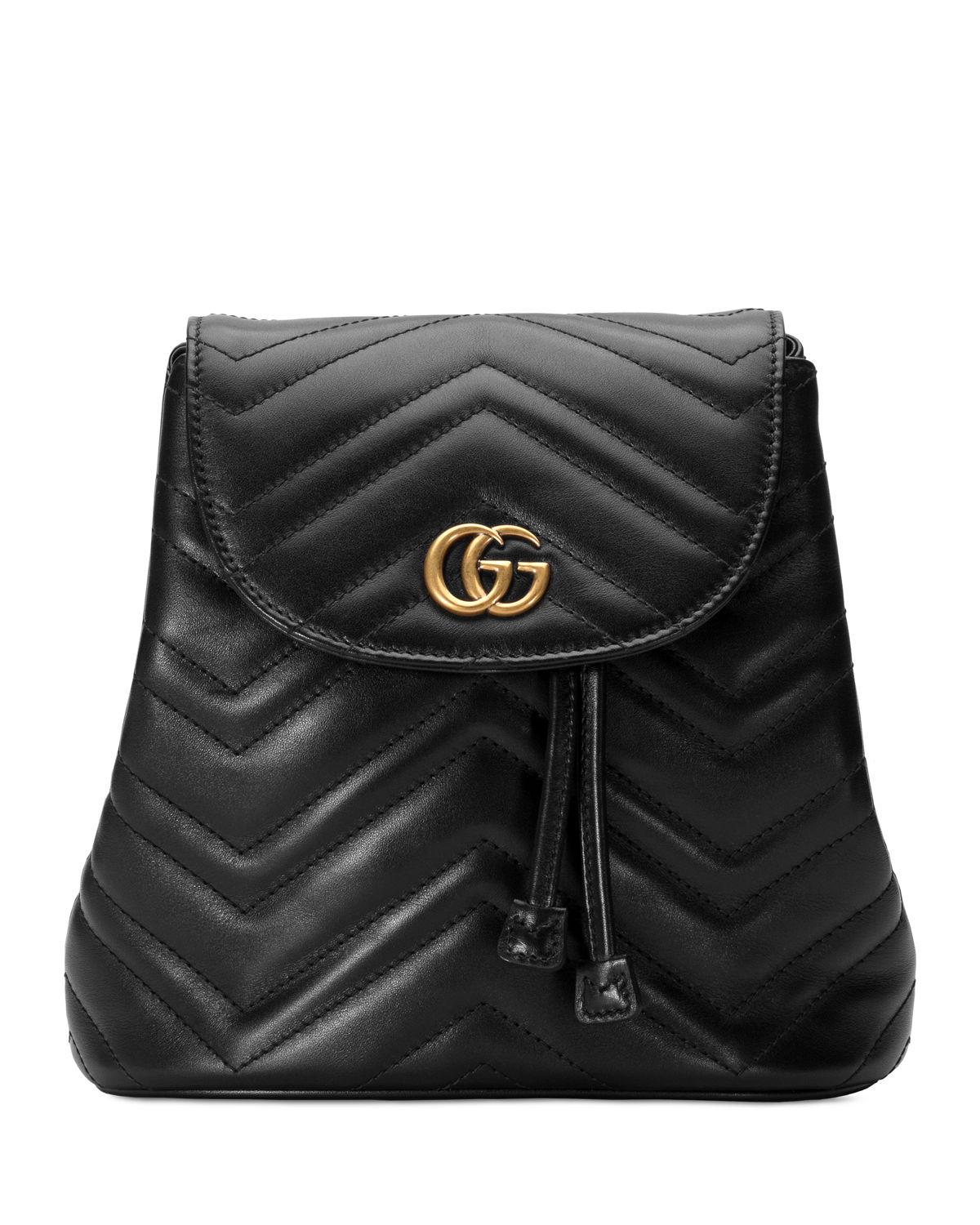 GUCCI Calfskin Matelasse GG Marmont Backpack Black 1300574