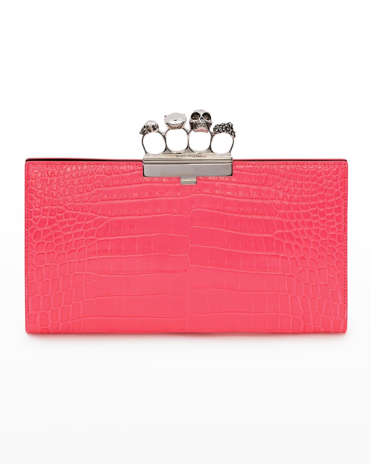 Alexander McQueen Four Ring crocodile-effect clutch bag - Black