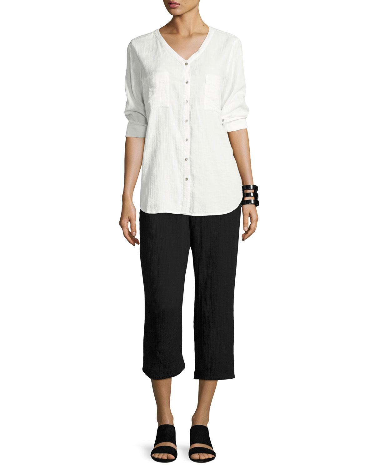 Eileen Fisher Organic Cotton Gauze Cropped Pants in Black Lyst