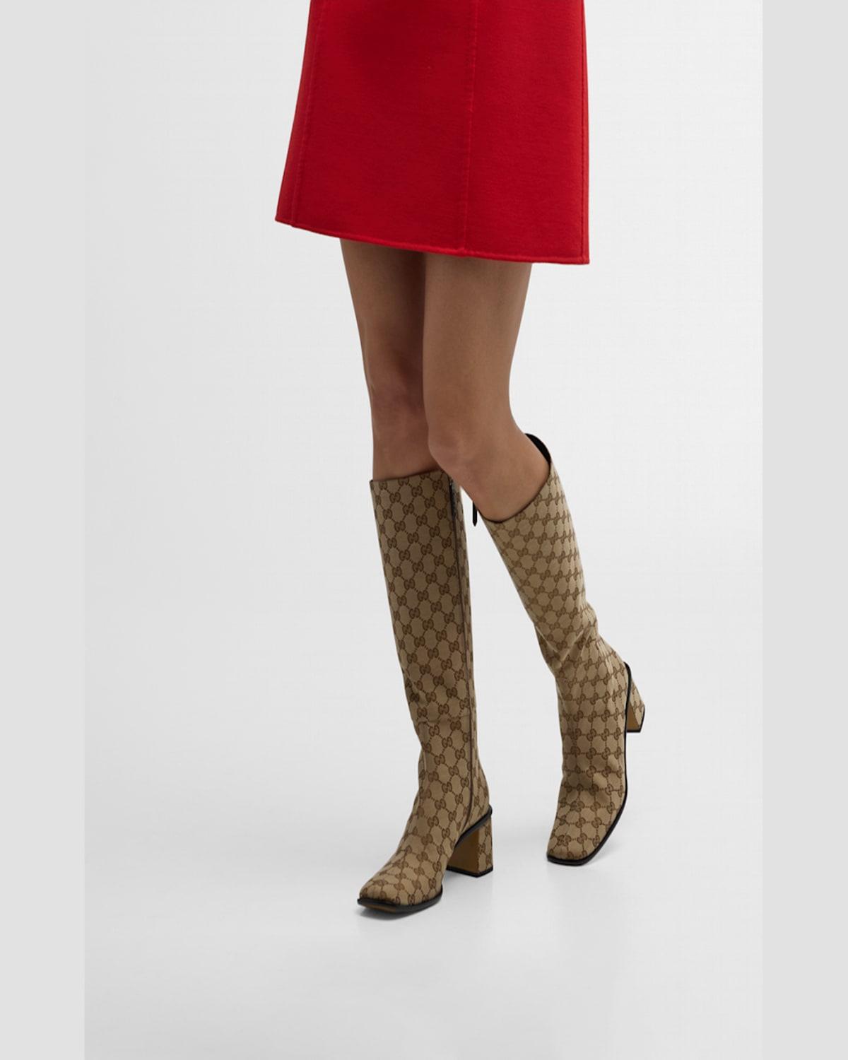 Gucci Gg Supreme Canvas Knee High Boots in Brown Lyst