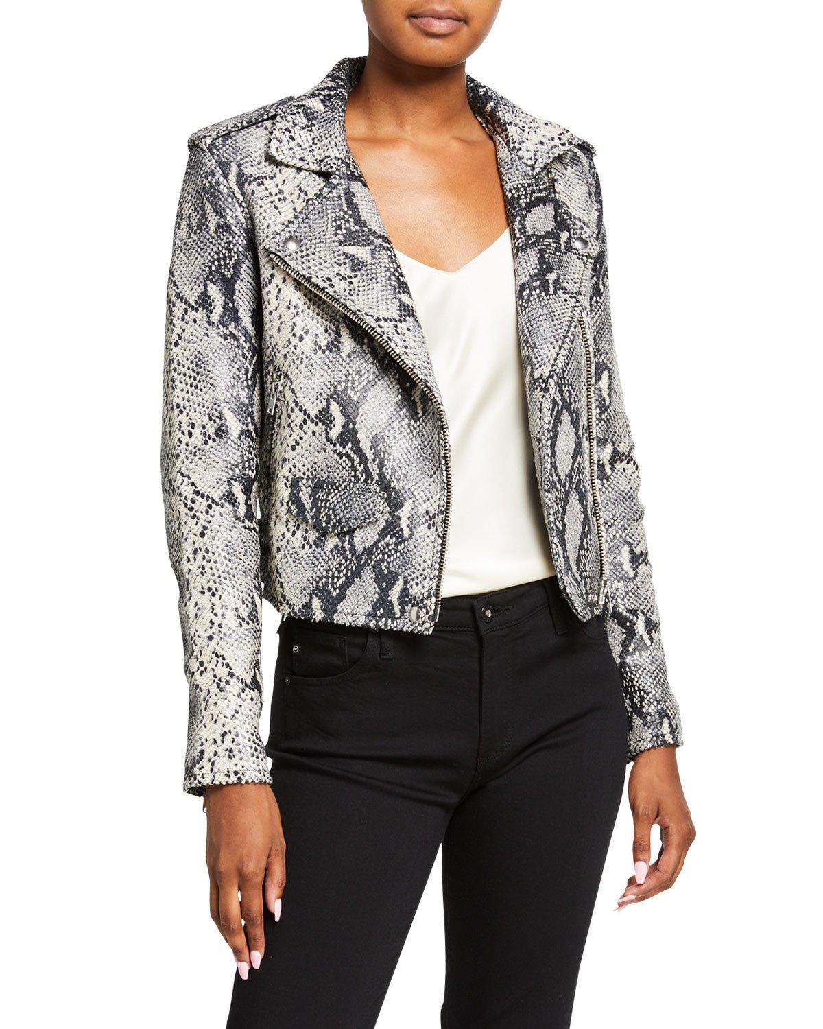 IRO Ashville Cropped Snake-print Leather Jacket in Black - Lyst