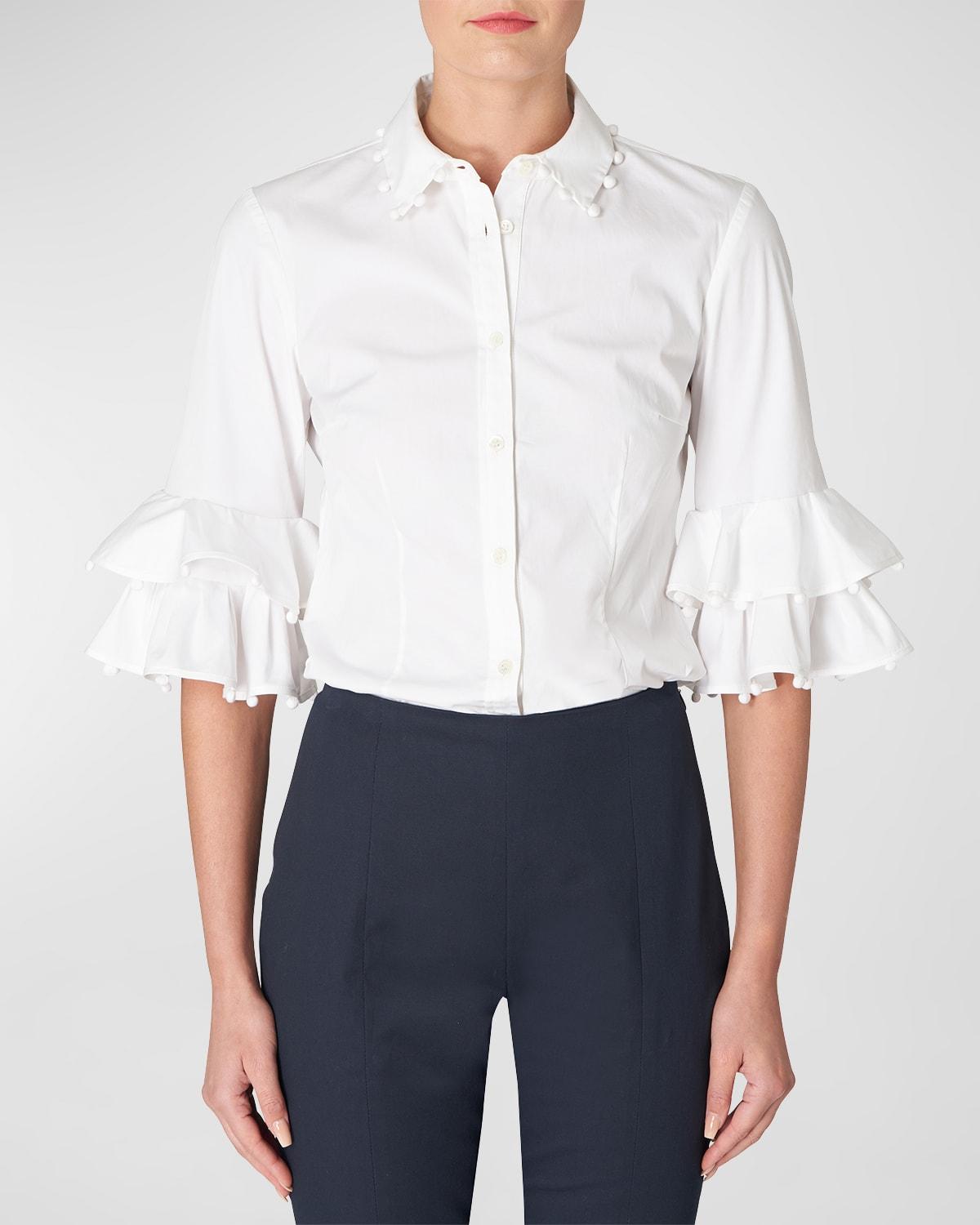 Carolina Herrera Button-front Shirt With Ruffle Trim in White | Lyst
