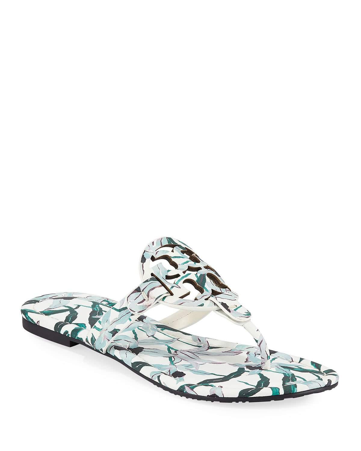 Tory Burch Miller Medallion Floral-print Leather Flat Thong Sandals in ...