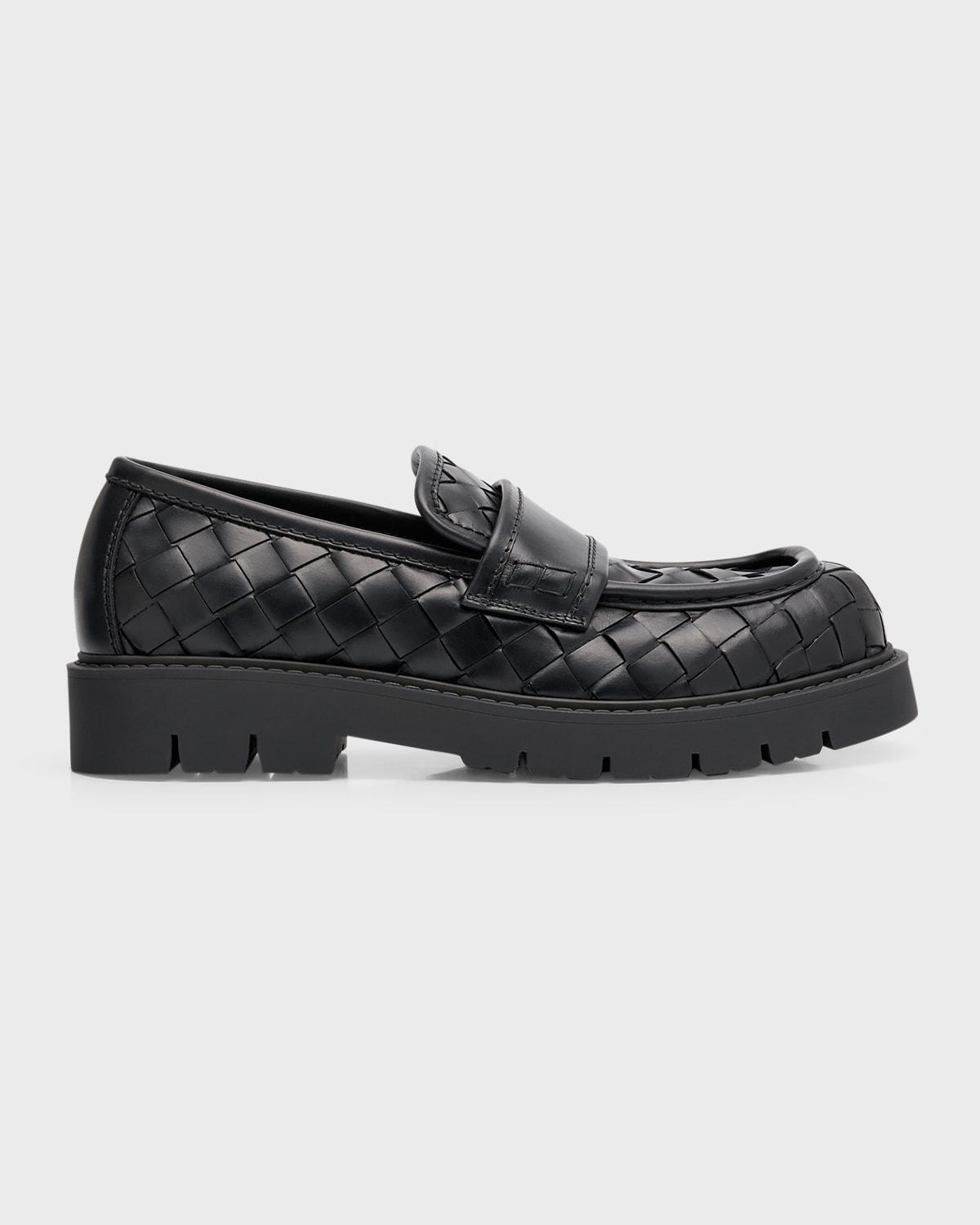 Bottega Veneta Haddock Intrecciato Leather Penny Loafers in Black for